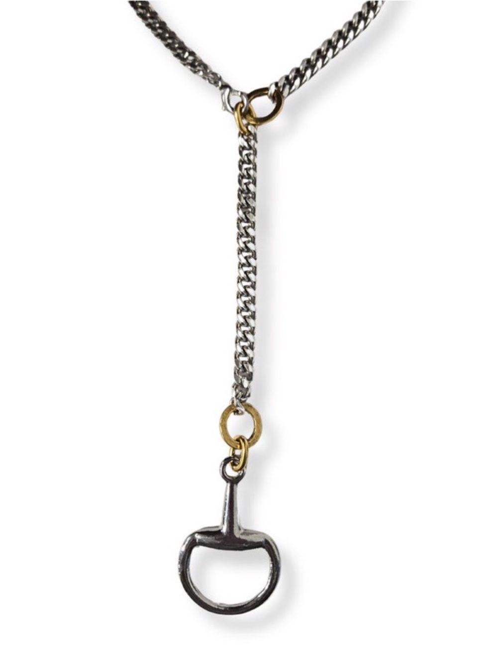 Two-Tone Silver and Gold YOCHI Chain Necklace with Stirrup Pendant